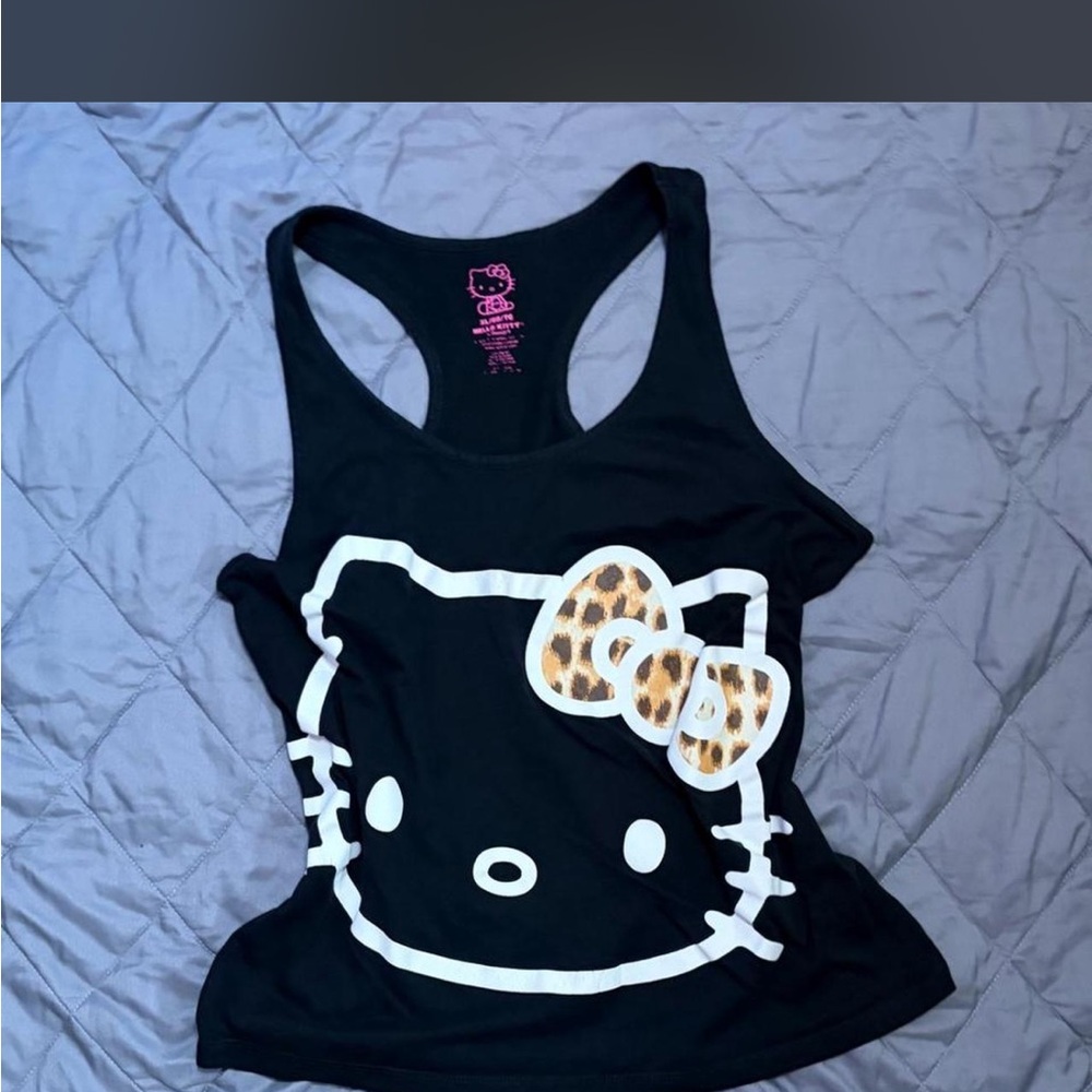 Hello Kitty Black Tank with Leopard Bow Accent